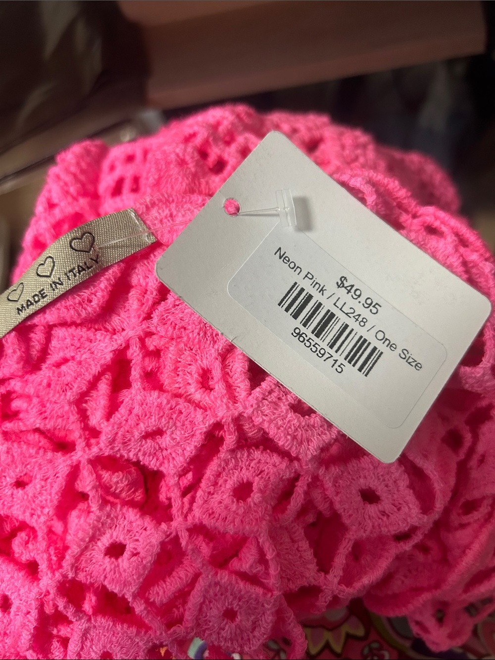 NWT Hot Pink Crochet Open Knit Top Cover Up Beach Summer Festive Boho Hippie OS - Picture 6 of 7
